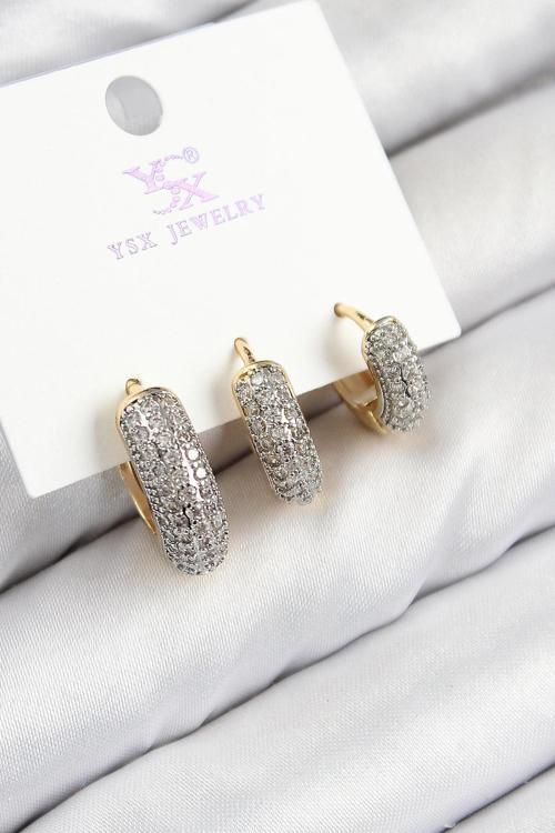 BFS Pirinç Zirkon Taşlı 3'lü Halka Model Gold Ve Gümüş Renk Kadın Küpe