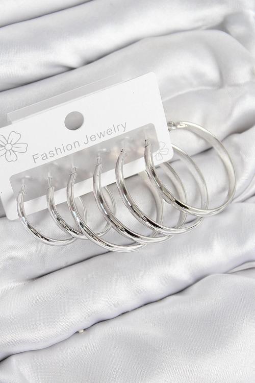 BFS Pirinç Halka Model Gümüş Renk Kadın Set Küpe