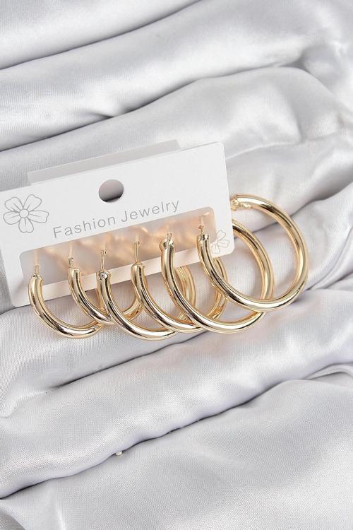 BFS Pirinç Halka Model Gold Renk Kadın Set Küpe