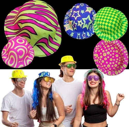 BFS Farklı Desenlerde Plastik Neon UV Işık Parti Şapkası 1 Adet