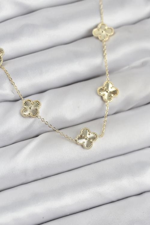 BFS Pirinç Gold Renk Yonca Kadın Kolye