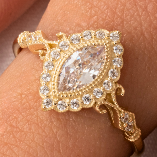 Altın Yüzük - 14 Ayar Altın 1.10 Ct Zirkon Taşlı Evlilik Teklifi Yüzüğü - Eşe, Sevgiliye Hediye