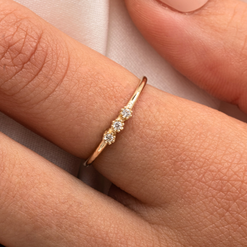 Tria Altın Yüzük - 14 Ayar Altın Tria Zirkon Taşlı Minimal Kadın Yüzük - Hediyelik Yüzük