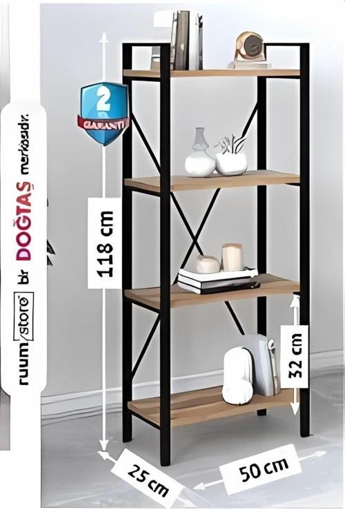 4 Raflı Kitaplık Metal Gövde 50*118*25