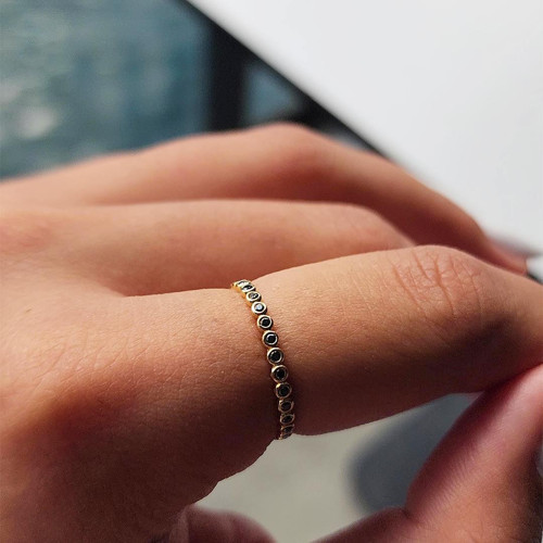 Tam Tur Altın Yüzük - 14 Ayar Altın Smoky Taşlı Evlilik Alyansı - Günlük Minimal Alyans