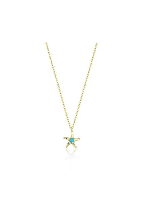 Altın Kolye - Ortası Firuzeli Deniz Yıldızı 14 Ayar Altın Kolye
