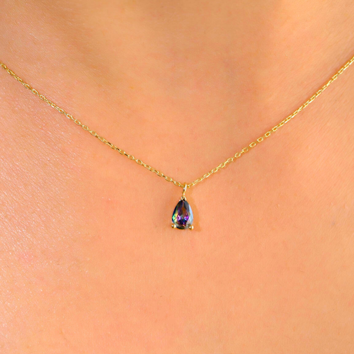 Altın Kolye - 0.25 Ct Mistik Topaz Has Taşlı Altın Kolye - Hediyelik 14 Ayar Altın Kolye