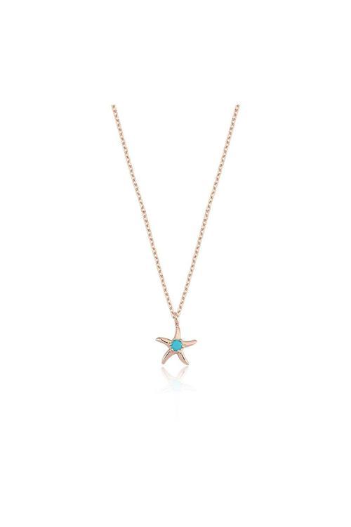 Altın Kolye - Ortası Firuzeli Deniz Yıldızı 14 Ayar Altın Kolye