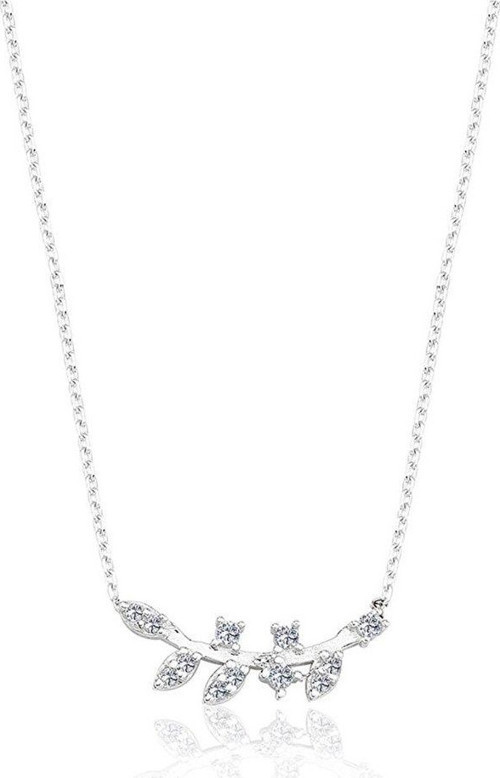 Altın Kolye - Pırlanta (Swarovski) Taşlı Yapraklı Dal 14 Ayar Altın Kolye