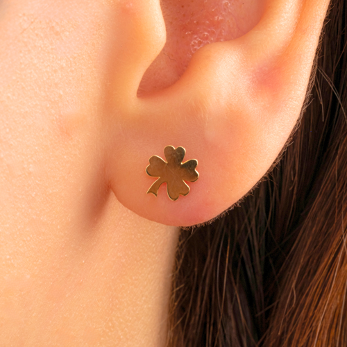 Altın Küpe - 14 Ayar Altın Minimal Yonca Yaprağı Küpe