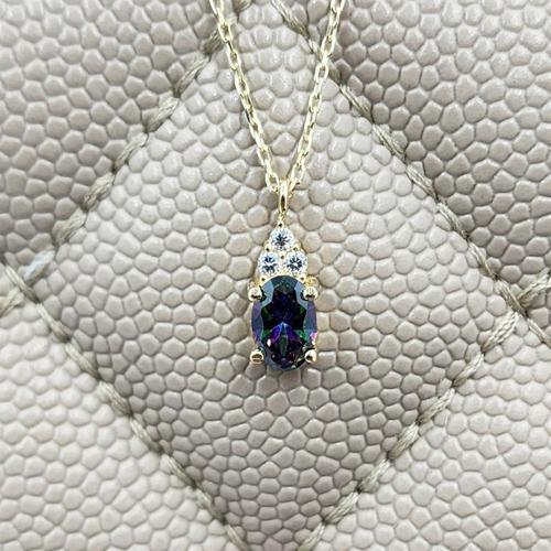 Altın Kolye - 1.30 Ct Mistik Topaz Oval Taşlı Has Taşlı Altın Kolye - Hediyelik 14 Ayar Altın Kolye