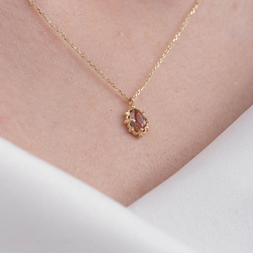 Altın Kolye - Vintage Tasarım Zultanit (Renk Değiştiren) Taşlı Minimal 14 Ayar Altın Kolye