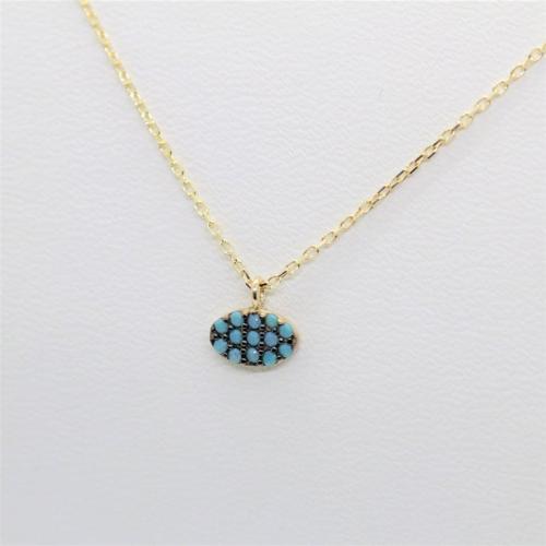 Altın Kolye - Oval Firuze Taşlı Minimal Tasarım Sade 14 Ayar Altın Kolye-Hediye Altın Kolye