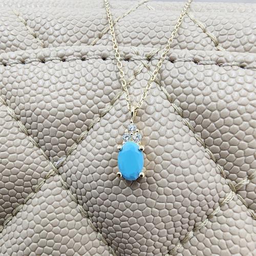 Altın Kolye - 1.10 Karat Firuze(Turkuaz)Taşlı 0.15 Karat Pırlanta (Signty) Taşlı 14 Ayar Altın Kolye