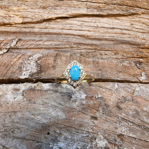 Evlilik Teklifi Altın Yüzük - 14 Ayar Altın Vintage 0.80 Ct Turkuaz Taşlı Evlilik Teklifi Yüzüğü