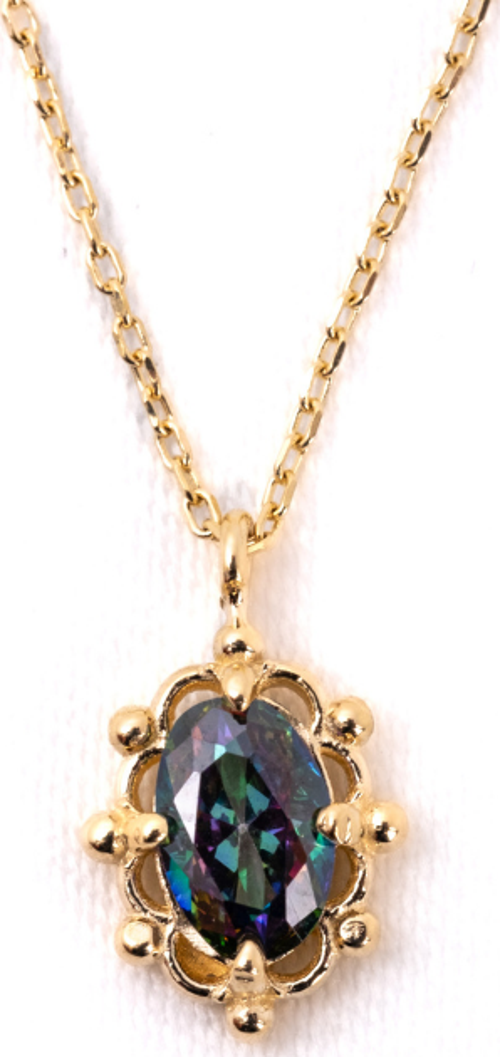 Altın Kolye - Vintage Tasarım Mistik Topaz Taşlı Minimal 14 Ayar Altın Kolye