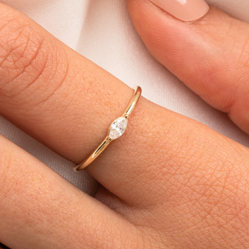 Altın Yüzük - 14 Ayar Altın Markiz Zirkon Taşlı Minimal Tektaş Kadın Yüzük