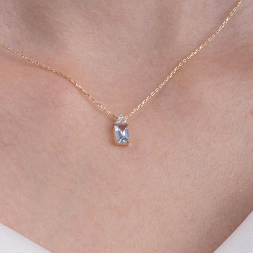 Altın Kolye - Baget Tasarım London Blue Topaz Taşlı Şık Tarz 14 Ayar Altın Kolye