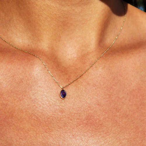 Altın Kolye - 0.50 CT Safir (Mavi) Sade Minimal Tasarım 14 Ayar Altın Doğal Taşlı Kolye