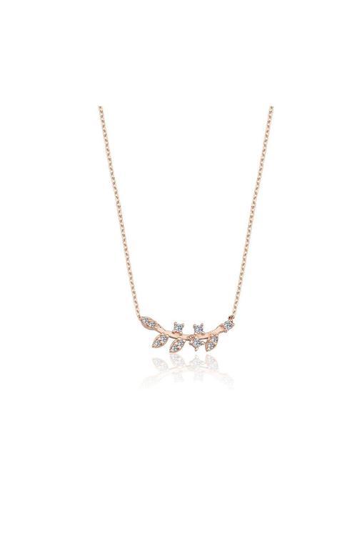 Altın Kolye - Pırlanta (Swarovski) Taşlı Yapraklı Dal 14 Ayar Altın Kolye