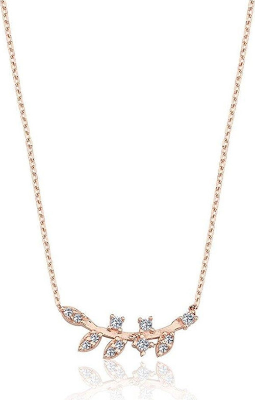 Altın Kolye - Pırlanta (Swarovski) Taşlı Yapraklı Dal 14 Ayar Altın Kolye