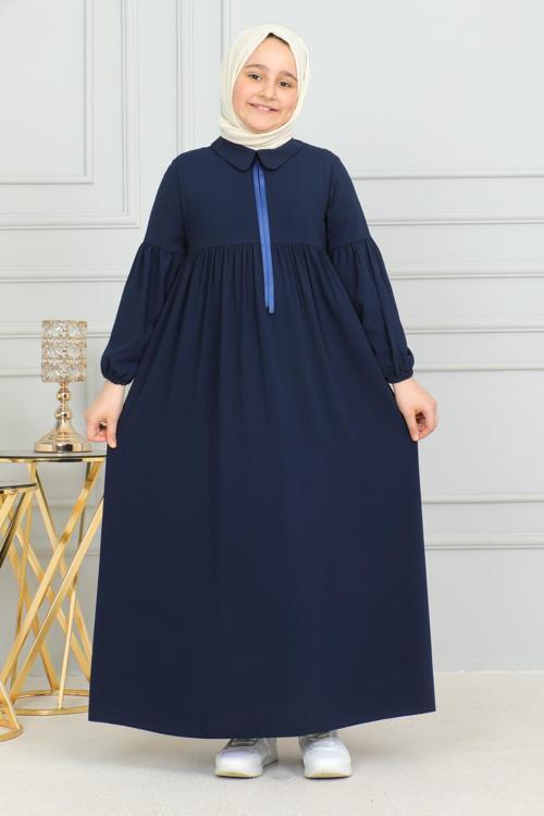 Bebe Yaka Büzgülü Çocuk Elbise Medine İpeği