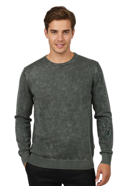 Erkek Spor Sıfır Yaka Taşlama Yıkamalı Regular Fit Kazak BGL-ST04952