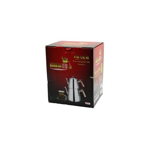 PRAMİT MİNİ BOY ÇELİK ÇAYDANLIK SETİ - TAKIMI RENKLİ BAKALİT KULP ÜST DEMLİK: 0.9LT - ALT SULUK: 1.5