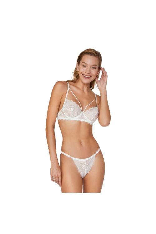 Ekru Dar Kalıp Aura Dantelli Sütyen Külot Takımı