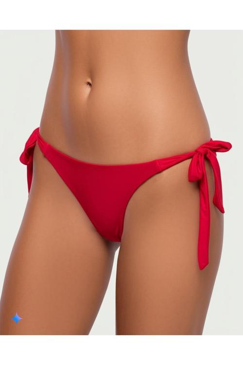 Kırmı Brelya Model Ip Bağcıklı Bikini Altı