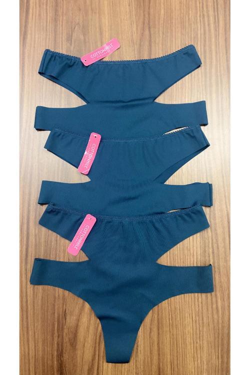 3 ADET 1 PAKET Petrol Yeşil Yüksek Bel Lazer Kesim Kadın Tanga Külot