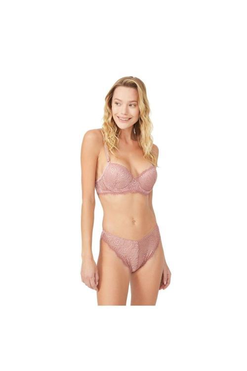 Pudra Dar Kalıp Dantelli Içi Yarım Dolu Destekli Sütyen Takımı