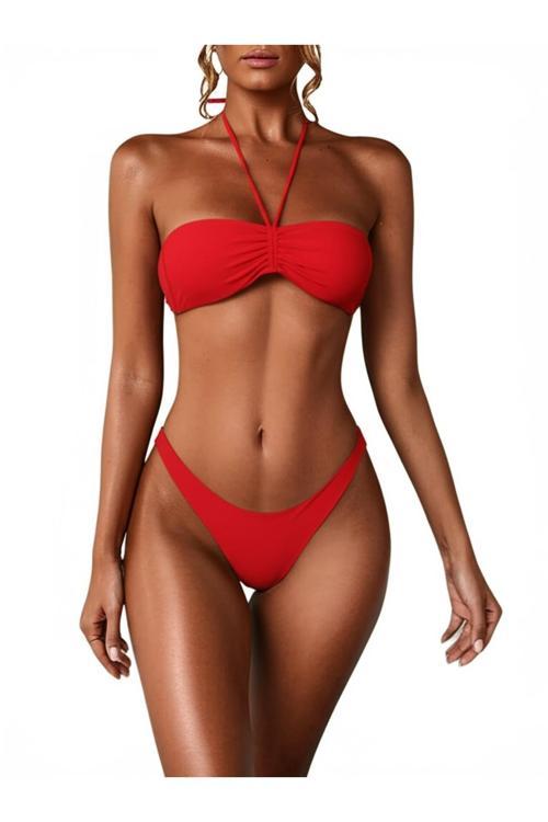 Kırmı Çok Dar Kalıp Straplez Bikini Üstü