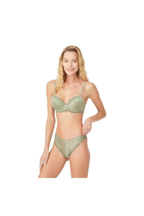 Haki Dantelli Dar Kalıp Içi Boş Kap Sütyen Külot Takımı