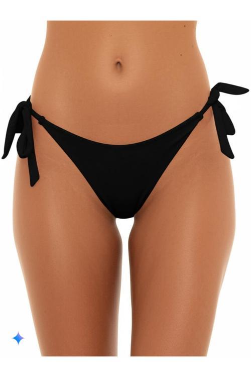 Siyah Brelya Kalın Ip Bağlamalı Bikini Altı