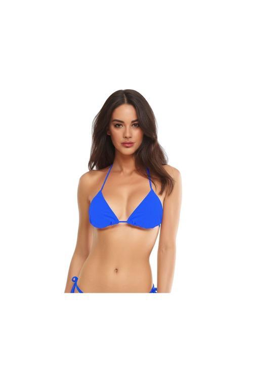 Mavi Üçgen Ince Ip Bağlamalı Bikini Üstü