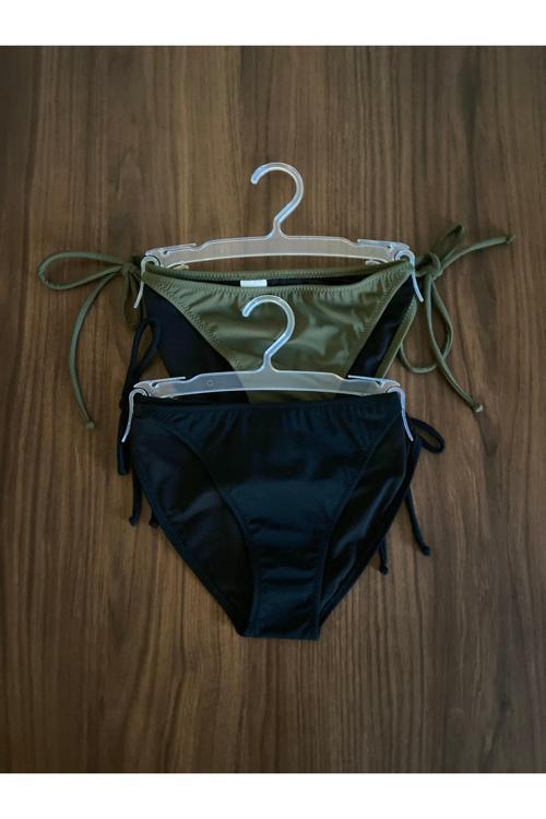 2 RENK 1 PAKET Haki -Siyah İnce İp Bağcıklı Bikini Altı