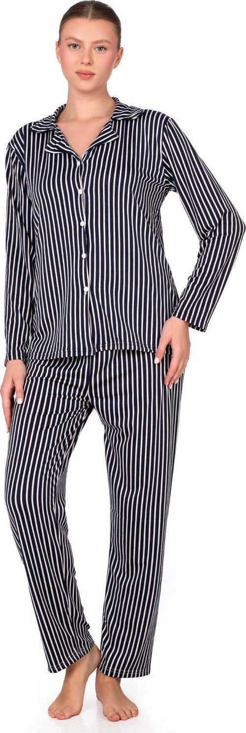 Lizbon Kumaş İçi Şardonlu Çizgili Önden Düğmeli Kadın Pijama Takımı