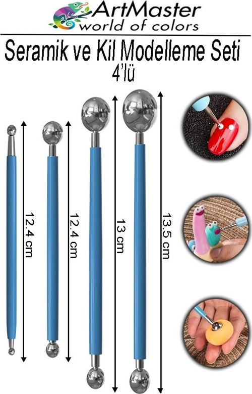 Top Uçlu Seramik ve Kil Modelleme Seti 4 Lü 1 Paket Pasta Şekil Verme ve Modelleme Şeker Hamuru Şekillendirme Pasta