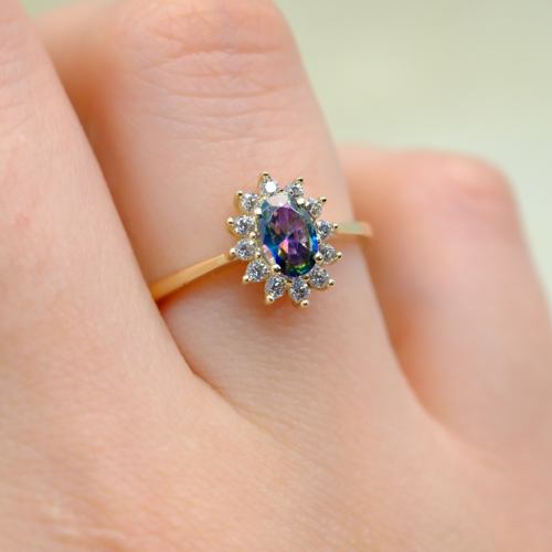 1,05CT Aleksandrit 0.30CT Pırlanta(Signty)Taşlı Anturajlı Vintage Tasarım Modern 925 Ayar Gümüş Yüzük