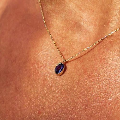 Gümüş Kolye - 0.50 Karat Ametist Taşlı Minimal Tasarım 925 Ayar Gümüş Doğal Taşlı Kolye - Hediyelik 