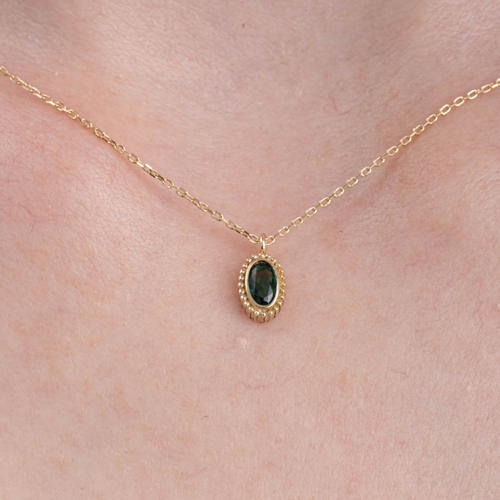 Gümüş Kolye - 0.50CT Zümrüt(Yeşim Taşı)Minimal Tasarım 925 Ayar Gümüş Doğal Taşlı Kolye-Zümrüt Kolye