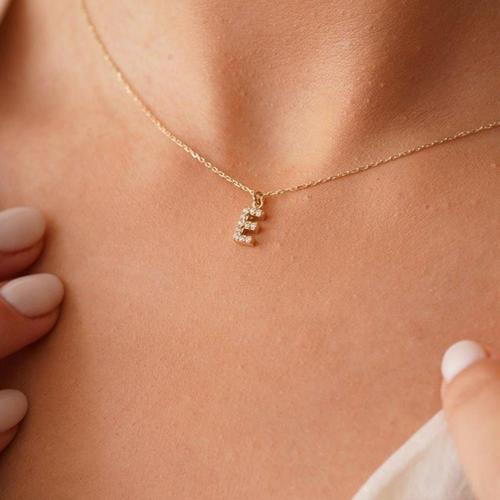 Gümüş Kolye - 925 Ayar Gümüş Harf Kolye - 0.18 Ct Harf Swarovski Taşlı Kolye - Hediyelik Gümüş Kolye