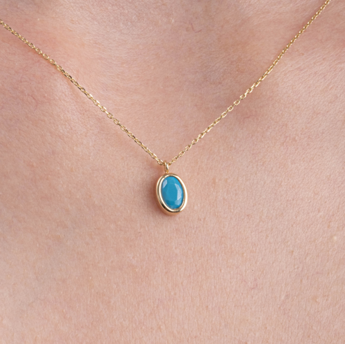 Gümüş Kolye - 0,50CT Firuze(Turkuaz)Sade Minimal Tasarım Tarz 925 Ayar Gümüş Doğal Taşlı Kolye