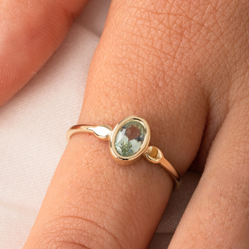 Green Taşlı Tek Taş Evlilik Teklifi Yüzüğü-0.90 Karat Kristal Opal 925 Ayar Gümüş Yüzük