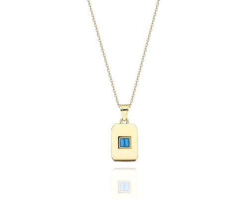 Gümüş Kolye - 925 Ayar Gümüş Kolye-0.18Ct Firuze Baget Plaka Kolye-Hediye Gümüş Kolye