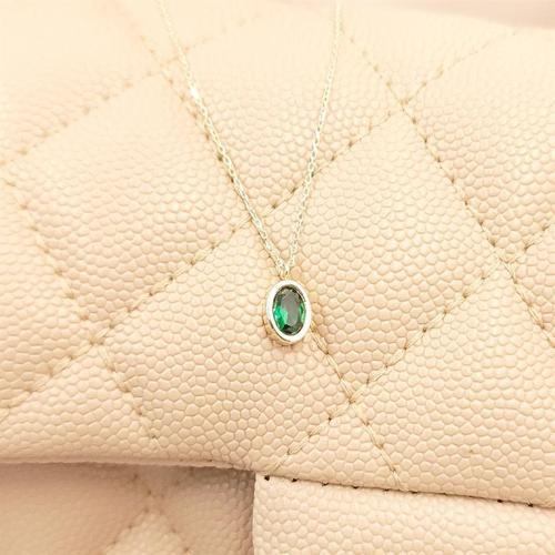 Gümüş Kolye - 1.05 Ct Zümrüt Yeşili Tasarım Modern 925 Ayar Gümüş Kolye-Zümrüt Taşlı Hediyelik Kolye