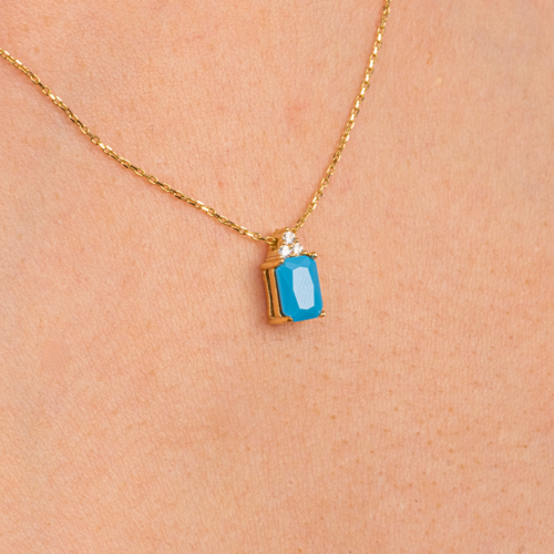 Gümüş Kolye - Baget Tasarım Firuze (Turkuaz) Taşlı 925 Ayar Gümüş Kolye