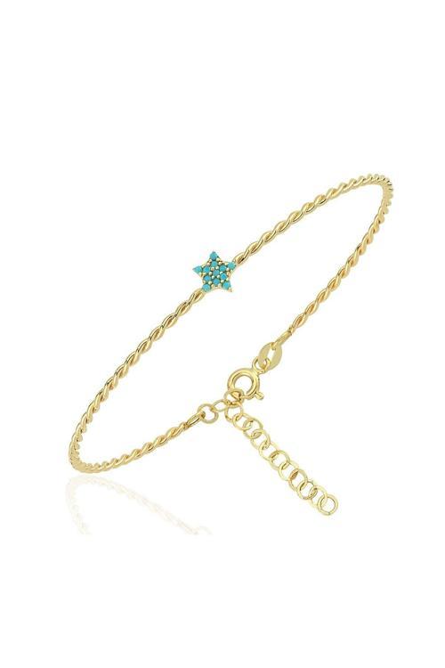 Gümüş Bilezik - Mini Firuze Yıldızlı 925 Ayar Burgu Gümüş Bilezik