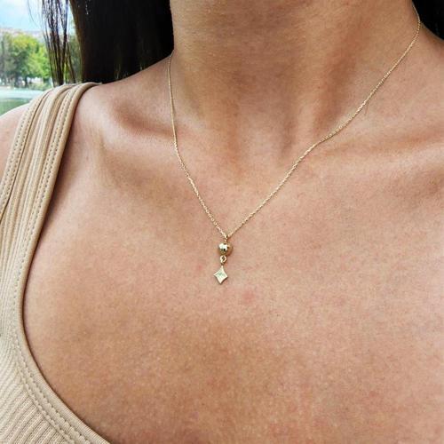 Gümüş Kolye - Karo Güverseli Sade Taşsız Tasarım Modern Gündelik Hediye Taşsız 925 Ayar Gümüş Kolye